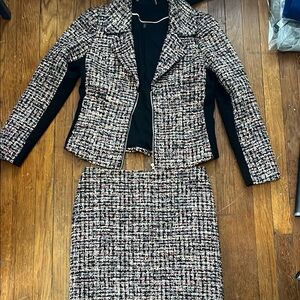 White House Black Market Tweed Jacket and Skirt Set - Black and White and pink